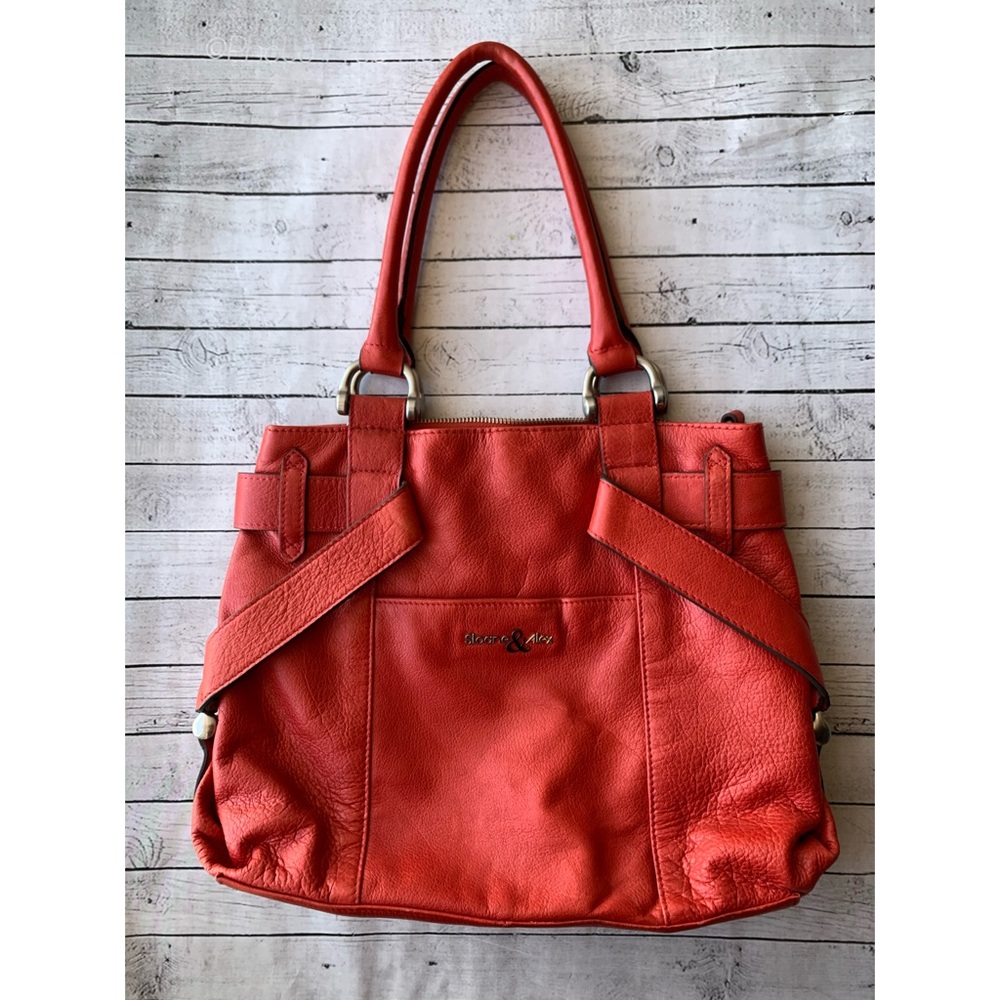 Sloane & Alex Bag Ruby Red Leather Tote Handbag - Picture 2 of 7